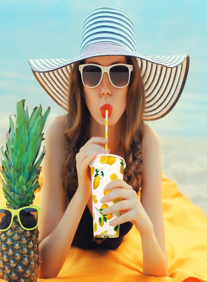 Kochorie 180 Pieces/60 Sets Lemonade Cups Disposable Paper Cups with Lids and Paper Straws 16oz Yellow Paper Cups Lemonade Stand Supplies for Cold Hot Beverage Juice Summer Fruit Party - Image 5